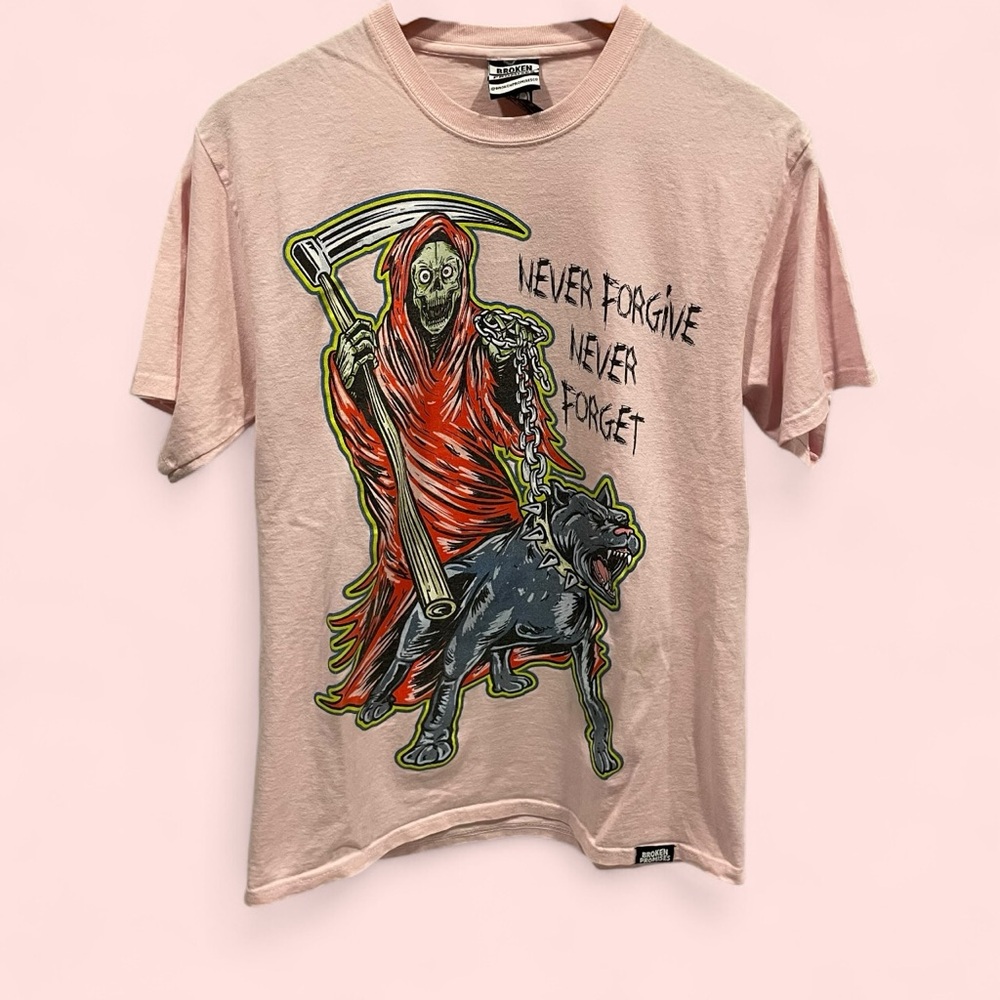 Pink broken promises t-shirt never forgive punk hardcore t-shirt